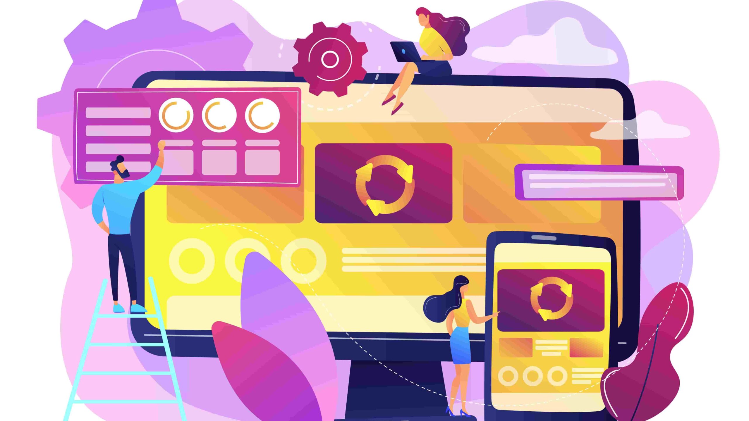 Vector de software de servicios. personas trabajando