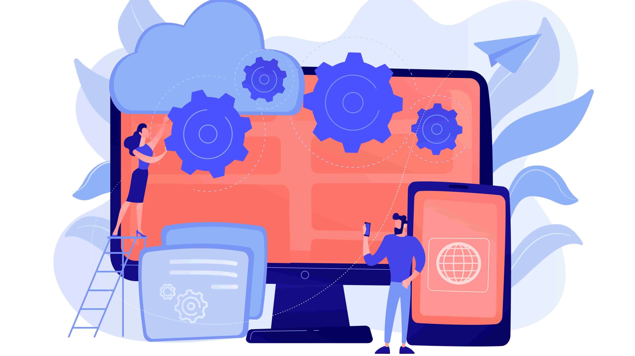 Vector de software de servicios. Personas trabajando