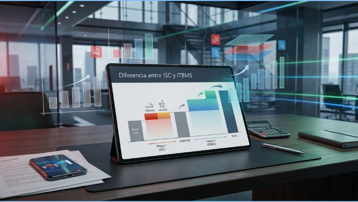 Impuesto Selectivo al Consumo (ISC): Tablet con gráficis que muestran las diferencias entre ISC y el ITBMS