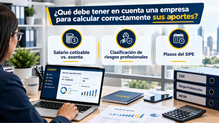 Seguridad social en Panamá 2026: Infográfico enfocado en el cálculo de aportes de la seguridad social.