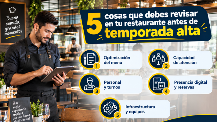 Cómo preparar un restaurante para temporada alta: Descripción de los 5 puntos más importantes en una infografía.